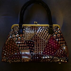 Patritia Nash Embellished Patchwork Sequin Frame Handbag - Black & Burgundy